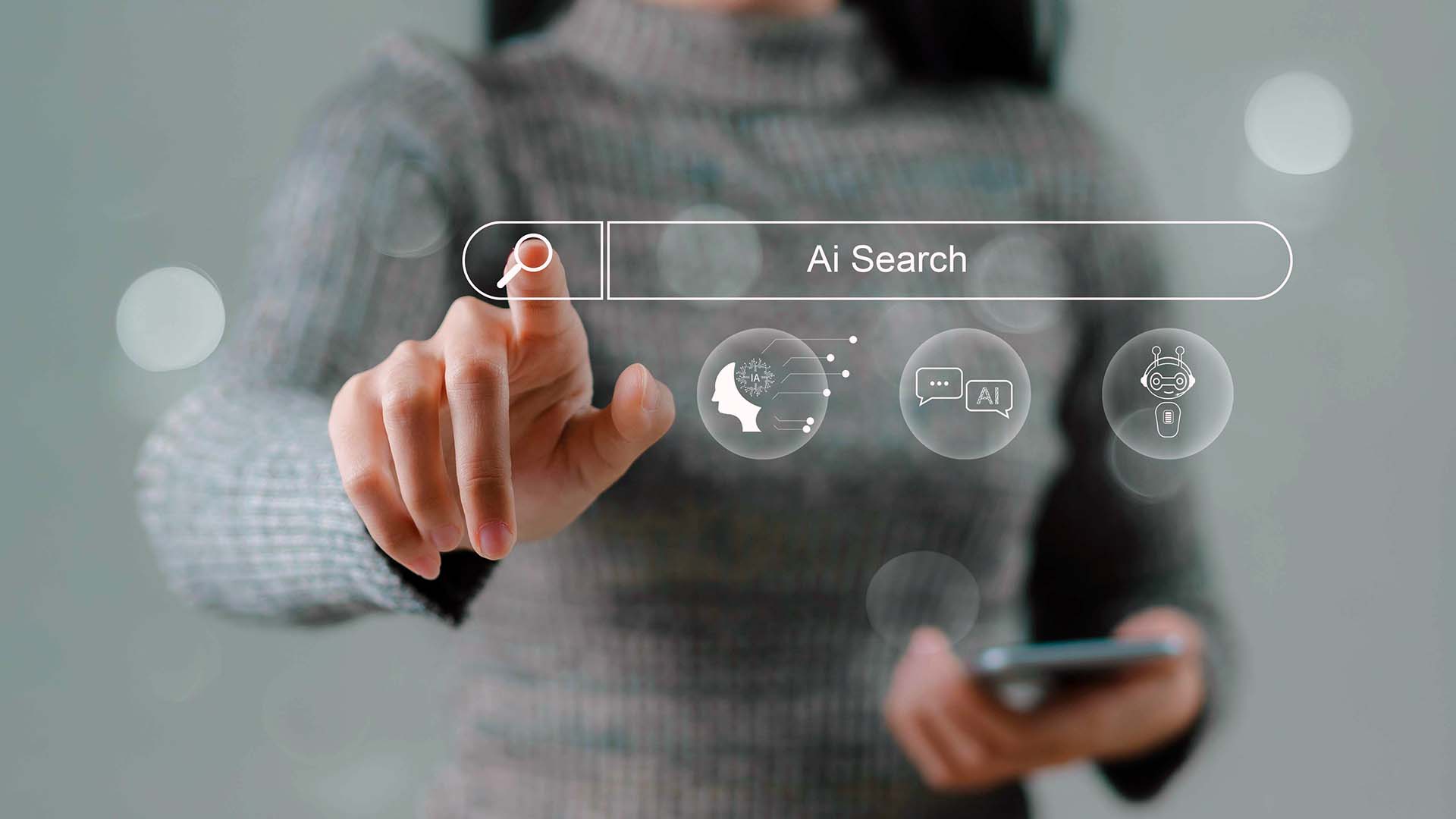 STUDIO FIVE - AI Search Optimization: Person interacting with AI search interface