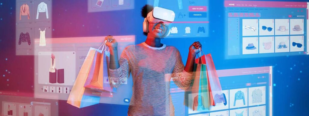 STUDIO FIVE: Person shopping in virtual reality environment.